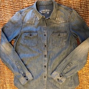 Gap Western Studded Denim Long Sleeve Shirt M
